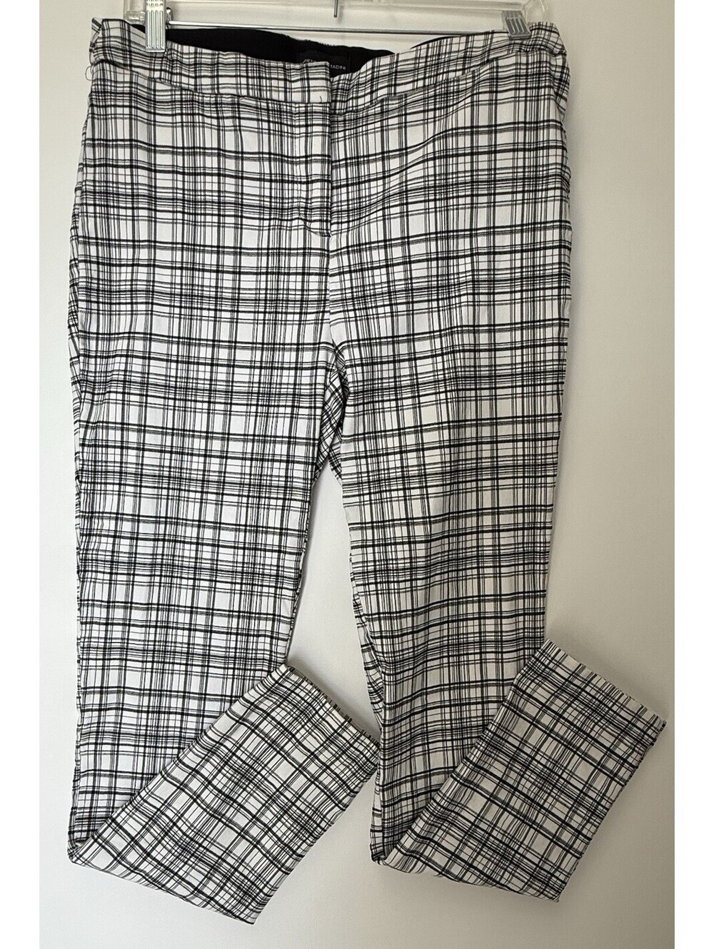 Adrienne Vittadini Womens 8 Black White Plaid Check Slim Ankle Pants Trousers